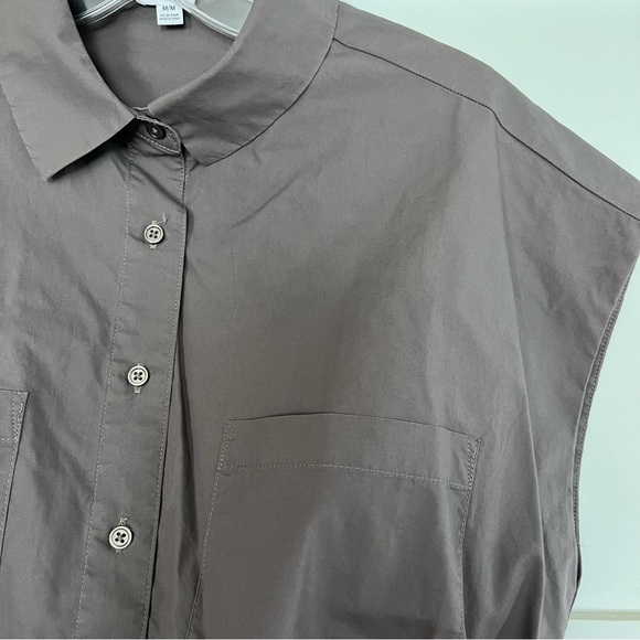 Garage sleeveless organic cotton cropped shirt drawstring buttons grey size M - Picture 2 of 12